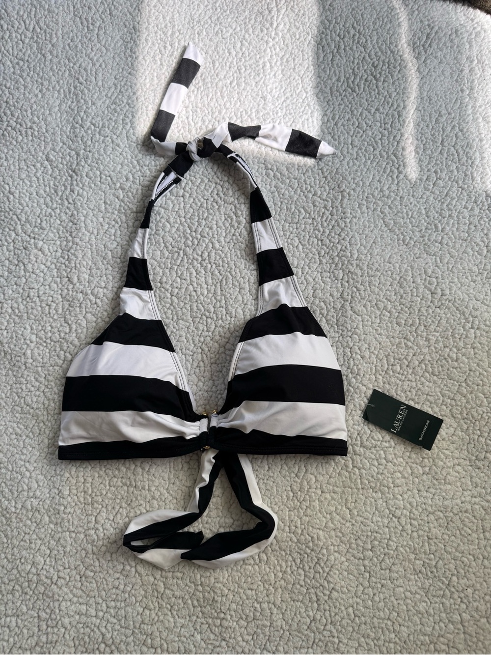 NWT Ralph Lauren Black and White Striped Halter Bikini Top